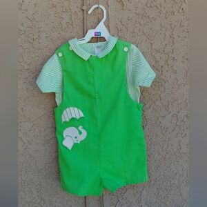 Green Baby Romper with Elephant Design